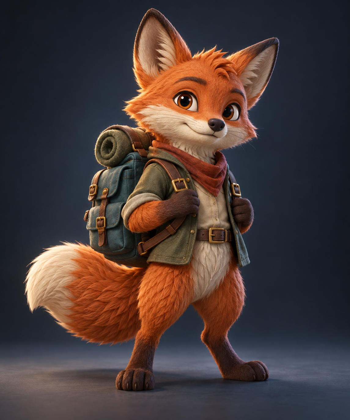 Illustration of an explorer fox figurine used as inspiration for a text-to-3D prompt